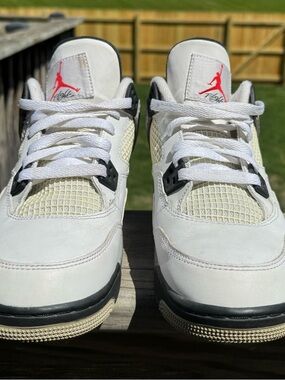 Jordan White Black Cream Retro Basketball Sneakers with Red Jumpman